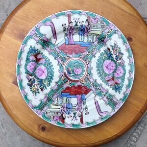 Vintage Rose Medallion Porcelain Plate 10" Pink Hand Painted Overjoy Hong Kong